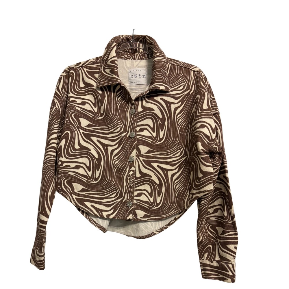 Denim Co Brown White Swirl Print Cropped Jacket Womens Size US 8‎